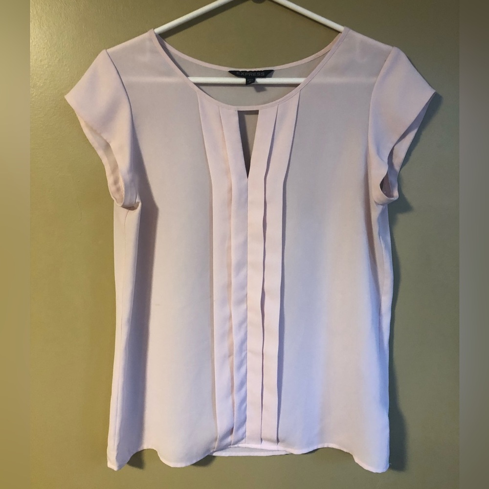 EXPRESS Light Pink Short Cap Sleeve Sheer Office Blouse Size Small